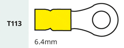 Yellow Ring Terminals - 6.4mm eyelet - 10pcs
